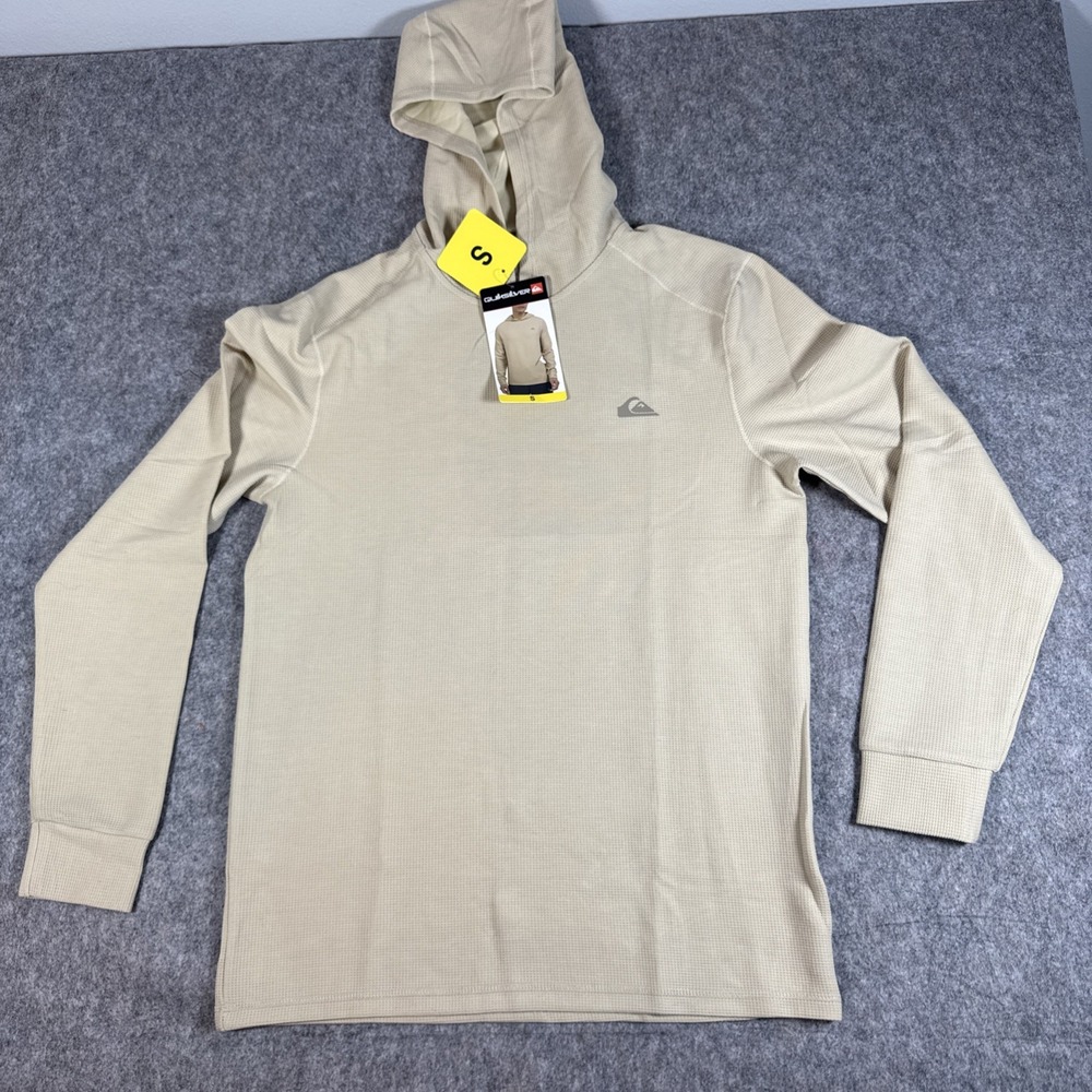 Quiksilver Mens Textured Pullover Sweater Hoodie Tan Beige Small NEW